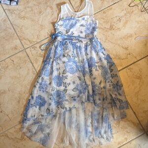 Beautees Blue and White Asymmetrical Tiered Sundress